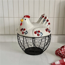 2X Farmhouse Hen-Shaped Ceramic Egg Basket -Ceramic Egg Holder with Lid,Rustic Kitchen Organizer for Fruits/Veggies