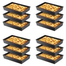 12 Piezas Moldes para Pizza Estilo Detroit, Rectangulares y Duros, Antiadherentes, Estilo Siciliano, Pre-Sazonados.