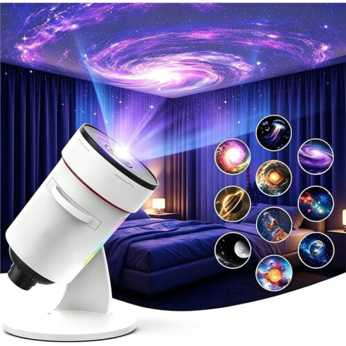 Ocean HD  Dynamic 5D Holographic Night Light Projector,10 Space Scenes, for Bedroom Ceiling White