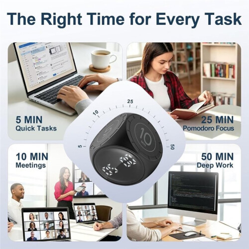 Pomodoro Timer, Gravity-Flip Countdown Timer with 5, 10, 25 & 50 Presets Custom Timer, Silent & Vibration Alerts
