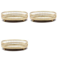 3X Noords Glas Goud Ijzeren Dienblad Huishoudelijk Licht Luxe Decoratie Fruitschaal Cosmetica Sieraden Opbergbak