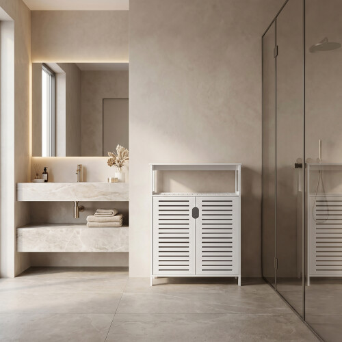 Living And Home Freestanding Bathroom Storage Cabinet with Doors 1