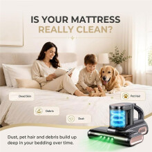 Draadloze Matrasstofzuiger, 15 KPa Bedstofzuiger met 253,7 Nm UV-C-Licht en Ultrasoon, 52800 Slagen Per Minuut, 3-Traps HEP B