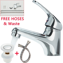 Cloakroom Basin Mixer Tap Chrome Basin Sink Mono Bathroom Tap + Fixings + Waste