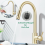 Brushed Gold Kitchen Sink Mixer Tap Pull Out Spout 360 Single Lever Mono Taps 1