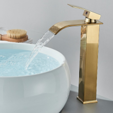 Gold Cloakroom Basin Sink Mixer Tap Tall Waterfall Mono Bathroom Single Lever
