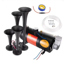 Air Horn Truck Train Horns Kit 12 Volt with Air Compressor 4 Trumpet 150db Black