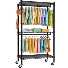 Double Clothes Rail Rack Heavy Duty Garment Hanging Stand Open Wardrobe Shelf UK