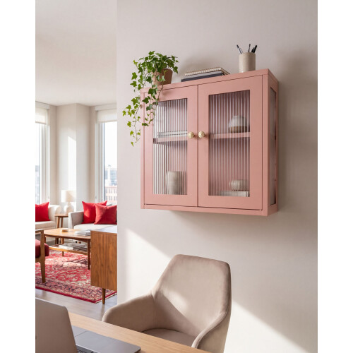 Beliani Wall Cabinet 60 cm Metal Peach Pink 1