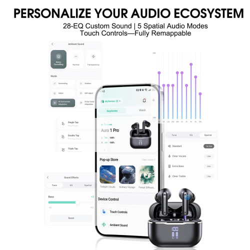 AI Adaptive Noise Cancelling Wireless Earbuds Bluetooth 6.0 Headphones 60H 2
