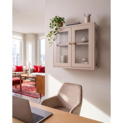 Beliani Wall Cabinet HARLYN 60 cm Metal Beige 1
