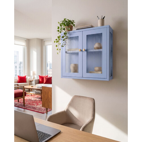 Beliani Wall Cabinet HARLYN 60 cm Metal Blue 1