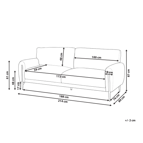 Beliani Sofa 3 Seater SKARO Chenille Off-White 2