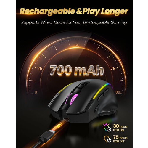 TeckNet TECKNET Wireless Gaming Mouse, 2.4G & USB-C Dual-Mode Rechargeable Mouse 2