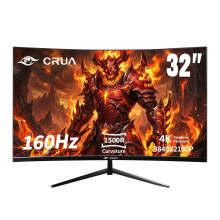 CRUA 32 Inch 4K UHD Gaming Monitor 160Hz, 3840x2160 IPS Display, 1ms MPRT, FreeSync & G-SYNC Compatible, HDMI 2.1 & DisplayPort, HDR, Eye Care, VESA M