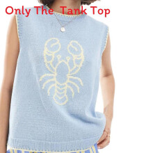 (Light Blue,XL)Maglia senza maniche realistica aragosta texture da donna stile versatile street