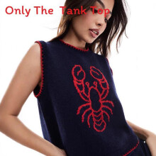 (Dark Blue,XL)Maglia senza maniche realistica aragosta texture da donna stile versatile street