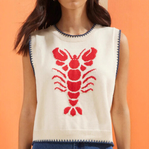 (Crab,L)Maglia senza maniche realistica aragosta texture da donna versatile street style 1