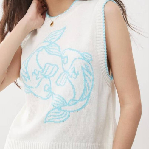 (Crab,L)Maglia senza maniche realistica aragosta texture da donna versatile street style 2