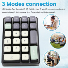 Wireless Mechanical Numpad Keyboard 21 Key RGB 3 BT/2.4GHz/Type C Wired Hot Swappable Transparent Keycaps Keyboard