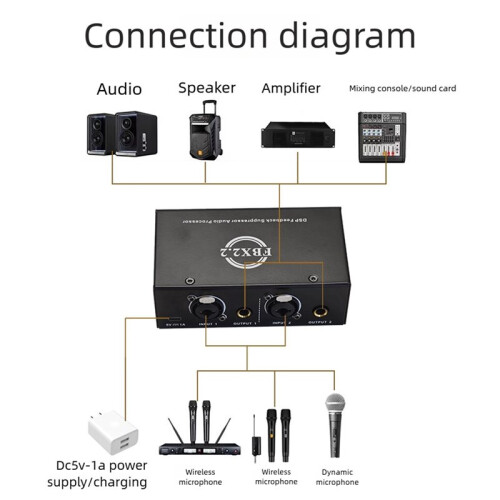 Dual Channels Passive Hum Eliminator Box Fully Automatic Feedback Suppressor for Audio Equipments Only Cable