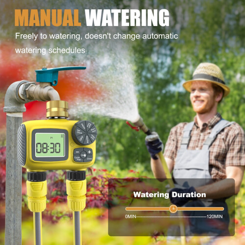 LCD Display Garden Irrigation Timer Dual-Zone Water Timer Automatic Watering Control System Child Lock Rain Delay 2