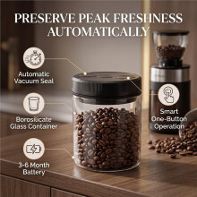 Boîte à Café Automatique Sous Vide 700 Ml en Verre Borosilicate, Fermeture Hermétique, Idéale pour le Café en Grains, le Thé et le Sucre.
