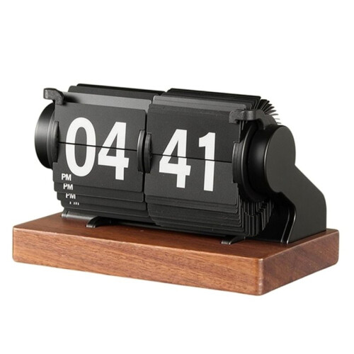 Vintage-Styled Mechanical Flip Clock Large Printed Numerals, Easy Reading, for Offices, with Base Black