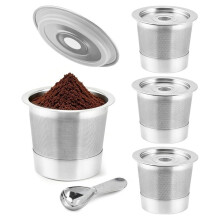 Paquete de 4 Tazas K Reutilizables y Cápsulas de Café para la Cafetera para PB051 y CFP101/PB041 Accesorios de Café con 1 Cuchara
