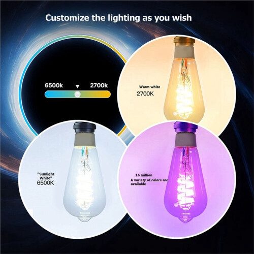 2-Pack WiFi Tuya  Bulb RGB Color Changing & Tunable White WiFi E26 LED 2