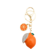 (Orange) Lemon Fruit Trendy Bag Pendant With Electroplated Metal For Female Decor Bag