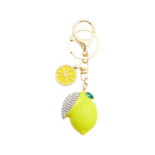 (Yellow) Lemon Fruit Trendy Bag Pendant With Electroplated Metal For Female Decor Bag