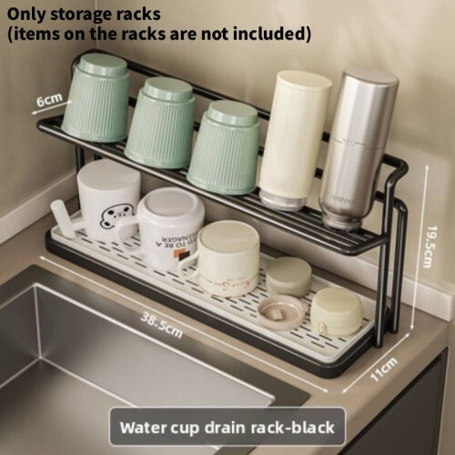(Black)Minimalist Cup Storage Shelf With Drip Tray For Kitchen And Dining Room Use