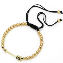 (Gold) Geometric Water Crystal Beaded Bracelet With Silver Gold Finish Men For Women