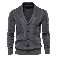 (Gray,XXXL)Mens V Neck Long Sleeve Cardigan With Solid Color Design For Casual Youth