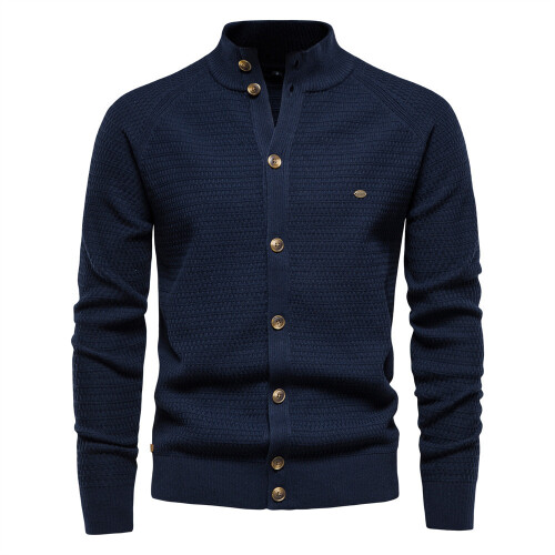(Navy,M)Men Solid Color Knit Top With Simple Design And High Flexibility Winter For