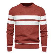 (Red,XL)Mens Autumn Sweater With Color Blocking And Striped Design For Leisure Daily