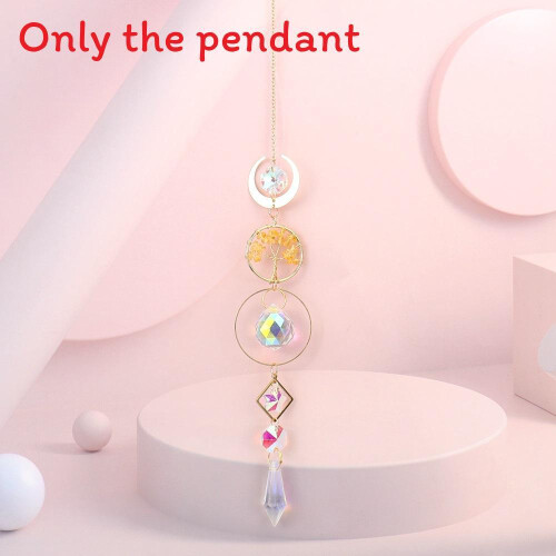 (Yellow) Sun Catcher Gold Moon Tree Agate Sunlight Window Decor With Hanrafted Weaving