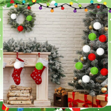 12pcs Furry Christmas Ornaments Christmas Tree Decorations Furry Poms Hanging Decorations for Xmas Tree White