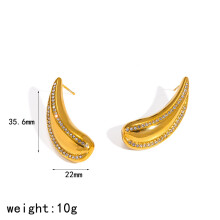 (Gold B)Trendy Geometric Style Stainless Steel Ear Clips Sparkling Inlay Women Fashion