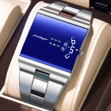 (Silver Blue)Mens Thin Quartz Watch With Rectangular Dial And Stainless Steel Strap For Daily