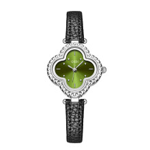 (White Black)Gardi Fourleaf Clover Quartz Watch With Leather Band And Resistance Water