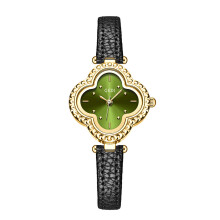 (Green Black)Gardi Fourleaf Clover Quartz Watch With Leather Band And Resistance Water