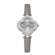 (White Brown)Gardi Fourleaf Clover Quartz Watch With Leather Band And Resistance Water