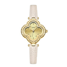 (Gold Beige)Gardi Fourleaf Clover Quartz Watch With Leather Band And Resistance Water