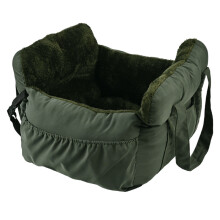 (plush-green, Big) Dog Car Seat with Safety Belt - Non-Slip Pet Car Bed for Small Dogs, Washable Travel Carrier with Secure Straps for Safe Car