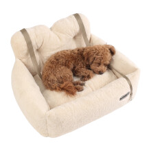 (White, M) Plush Dog Car Seat For Small To Medium Dogs, Pet Booster Seat With Dual Harnesses, Comfortable Travel Carrier Bed For Front And