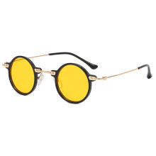 (Black Yellow )Geometric Round Flat Frame Glasses With Blue Light Filtering For Use Teen