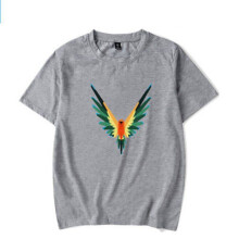 (Multicolor Gray, M) Birds Printing T Shirt Men Short Sleeve Top Clothes Fashion Round Neck Shirt