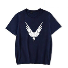 (Blue, M) Birds Printing T Shirt Men Short Sleeve Top Clothes Fashion Round Neck Shirt